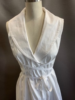 Womens, Sci-Fi/Fantasy Dress, N/L, White, Cotton, Solid, S, Wrap Dress, Shawl Collar, Slvs, Ties From Back Criss Crosses & Tied @ Front, Hem Below Knee, Multiples