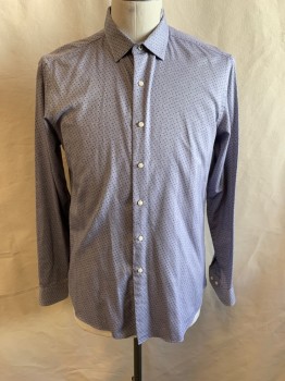 BEN SHERMAN, Gray, Lavender Purple, Navy Blue, Cotton, Paisley/Swirls, Collar Attached, Button Front, Long Sleeves