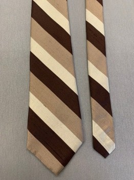 PIERRE CARDIN, Dk Brown, Brown, Sand, Silk, Stripes - Diagonal , Slubbed Silk, Very Similar Almost Matching Tie By Oscar De La Renta CF049374