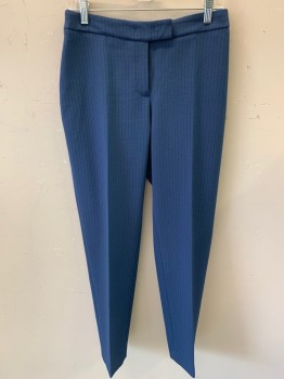 ANNE KLEIN, Steel Blue, Polyester, Elastane, Stripes - Pin, Stripes - Vertical , Flat Front, 2 Welt Pockets