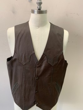 Mens, Vest, MAL DONADO, Espresso Brown, Leather, Solid, C:45 , Snap Front Side Pockets Texture Front with Detail in Front and Back