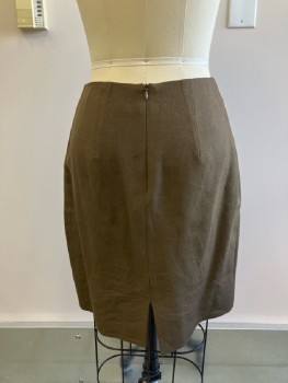 Womens, Suit, Skirt, JEAN PUAL GAULTIER, W:26, Brown Linen, Straight, No Waistband, Back Zip, Back Slit, Darts Front And Back