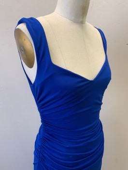 Womens, Dress, Sleeveless, LAUNDRY SHELLI SEGAL, Royal Blue, Polyester, Spandex, Solid, Sz.6, 2000's, Stretchy, 1.5" Wide Straps, Queen Ann Neckline, Ruched Sides, Hem Above Knee, Invisible Zipper in Back