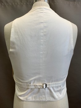 Mens, Vest 1890s-1910s, NO LABEL, Cream, Silk, Solid,  , 40, Self Diamond Pattern, V Neck, 4 Button Front, Welt Pockets, Back Waist Strap Belt, Aged & Stained