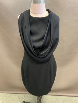Womens, Cocktail Dress, CONTEMPO CASUALS, Black, Acetate, Linen, S, Cowl Neckline, Sleeveless, Low Back,  Zip Back, Hem Above Knee, Sexy