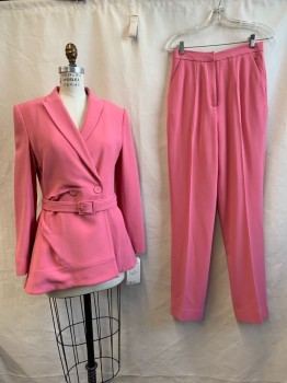 SALONI, Bubble Gum Pink, Viscose, Wool, Solid, Peaked Lapel, Double Breasted, 2 Buttons, 2 Pockets