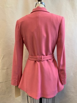Womens, Suit, Jacket, SALONI, Bubble Gum Pink, Viscose, Wool, Solid, 6, Peaked Lapel, Double Breasted, 2 Buttons, 2 Pockets