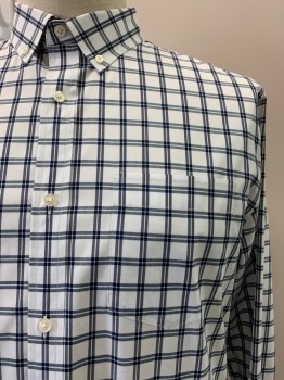 Mens, Casual Shirt, BANANA REPUBLIC, Black, White, Cotton, Plaid - Tattersall, Xl, L/S, Button Front, Collar Attached, Chest Pocket
