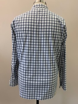 Mens, Casual Shirt, BANANA REPUBLIC, Black, White, Cotton, Plaid - Tattersall, Xl, L/S, Button Front, Collar Attached, Chest Pocket