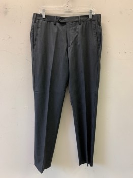Mens, Suit, Pants, BROOKS BROTHERS, Charcoal Gray, Wool, Herringbone, 34/30, Flat Front, Side Pockets, Zip Front, Belt Loops