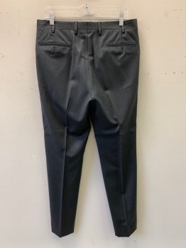Mens, Suit, Pants, BROOKS BROTHERS, Charcoal Gray, Wool, Herringbone, 34/30, Flat Front, Side Pockets, Zip Front, Belt Loops