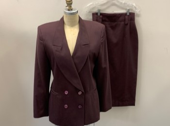MONDI, Red Burgundy, Polyester, Wool, Solid, Padded Shoulders, Notched Lapel, Shawl Collar, Double Breasted, 2 Pckts