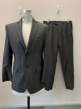 ALFANI, Putty/Khaki Gray, Wool, Polyester, Solid, 2 Buttons, Single Breasted, Notched Lapel, 3 Pockets