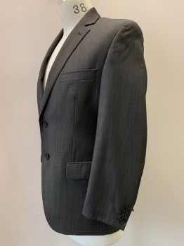 ALFANI, Putty/Khaki Gray, Wool, Polyester, Solid, 2 Buttons, Single Breasted, Notched Lapel, 3 Pockets