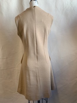 N/L, Camel Brown, Wool, Heathered, Band Collar, Sleeveless, 2 Faux Diagonal Pocket Flaps, Back Zip, Knee Length *One Small Dot Front*
