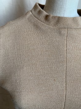 N/L, Camel Brown, Wool, Heathered, Band Collar, Sleeveless, 2 Faux Diagonal Pocket Flaps, Back Zip, Knee Length *One Small Dot Front*