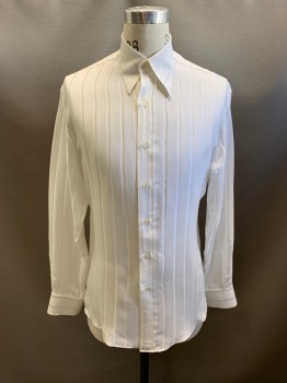 Mens, Shirt, ANTO MTO, White, Silk, 15/36, 1970s Repro, C.A., Button Front, L/S, Self Stripe