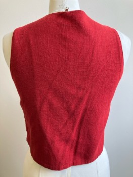 CAROLE LITTLE, Red, Solid, Knit Detail, Wood Bead Patterns, V Neck, Sleeveless, B.F.,