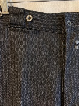 NL , Black, Beige, Cotton, Herringbone, F.F, Button Front, 3 Pockets, Belt Loops, Metal Suspender Buttons, 1 Back Pocket