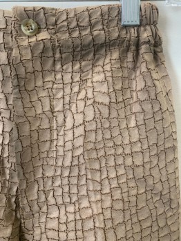 NL, Taupe, Synthetic, Textured Fabric, Elastic Waistband, Zip Fly, 2 Pckts, Aged/Distressed,