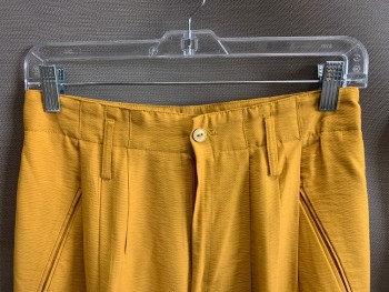 Womens, Pants, CASA BLANCA, Mustard Yellow, Cotton, Polyester, Solid, W29, Pleated, Slant Pockets, Zip Front, Belt Loops, With Matching Waist Belt