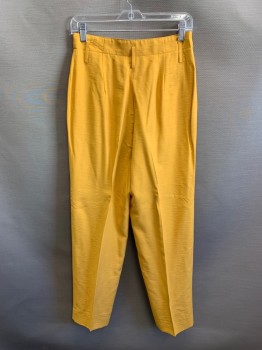 CASA BLANCA, Mustard Yellow, Cotton, Polyester, Solid, Pleated, Slant Pockets, Zip Front, Belt Loops, With Matching Waist Belt