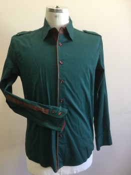 BARBARAS, Forest Green, Red, Cotton, Solid Forest Green L/S, Green/Red Stripe B.F., C.A., Epaulets, Red/Green Stripe Trim