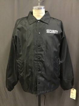 Unisex, Fire/Police Jacket, TACT SQUAD, Black, Nylon, Synthetic, Solid, XL, Black, Snap Front, Collar Attached, 2 Pockets, Drawstring Waist, "SECURITY" Graphic Front And Back