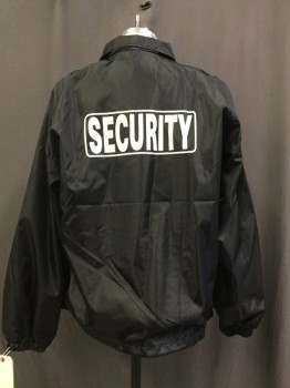 Unisex, Fire/Police Jacket, TACT SQUAD, Black, Nylon, Synthetic, Solid, XL, Black, Snap Front, Collar Attached, 2 Pockets, Drawstring Waist, "SECURITY" Graphic Front And Back