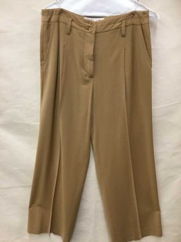 Womens, Slacks, TRINA TURK, Goldenrod Yellow, Brown, Wool, Solid, W 30, Golden Brown, 1 Pleat Front, Belt Hoops, 2 Wedge Side Pockets, 2 Button Front, Zip Front, See Photo Attached,