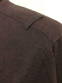 CALVIN KLEIN JEANS, Red Burgundy, Cotton, Solid, Flannel, Long Sleeve Button Front, Collar Attached, Button Down Collar, 2 Flap Pockets with Button Closures