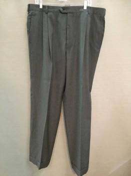 Mens, Suit, Pants, JOSEPH ABBOUD, Heather Gray, Wool, Rayon, Solid, I32, W40, Pleated, Cuffed, Multiple