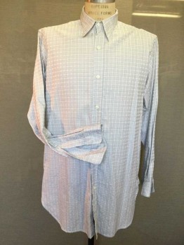 Mens, Dress Shirt, DARCY, White, Lt Blue, Black, Cotton, Plaid, 34, 16, Long Sleeves, Button Front, Collar Attached, Cuffs Require Links,