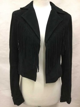 PAIGE, Black, Suede, Long Sleeves, Fringe, Welt Pockets, Open Front, Lace Up Cuff Detail