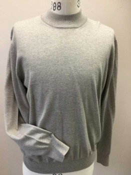 Mens, Pullover Sweater, CAROLL & CO, Heather Gray, Wool, Heathered, M, Light Heather Gray, Ribbed Mock Neck, Long Sleeves Cuffs & Hem