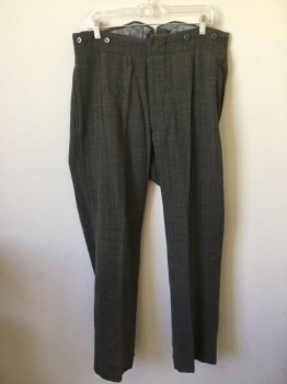 NL MTO, Gray, Wool, Heathered, Herringbone, Working Class Pants, Button Fly, 2 Slit Pockets. Aged., Hole at Left Leg Front Upper, Thread Bare and Holes at Hemline,