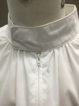 Unisex, Alb, COTTER/ABBEY, White, Cotton, Solid, L, Stand Collar, Long Sleeves, Zip Front, Self Belt with Velcro Closure Attached at Waist, Floor Length Hem