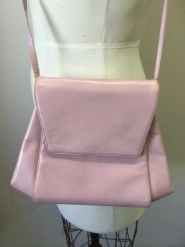 Womens, Purse, FRENCHY OF CALIFORNI, Rose Pink, Leather, Solid, 8", 10", Art Nuveau Shape, Snap Flap Close, Long Skinny Strap