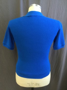 Mens, Polo Shirt, JOHNS MEN'S SHOP, Royal Blue, Black, Yellow, White, Orlon Acrylic, Stripes, S/M, Side Ribbed Knit Collar Attached, Ribbed Knit Cuff/Waistband