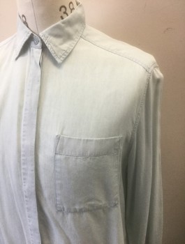 ACNE STUDIOS, Lt Blue, Denim Blue, Lyocell, Solid, Light Blue Chambray, Long Sleeve Button Front, Collar Attached, Hidden/Covered Button Placket, 1 Patch Pocket,  Has a Double
