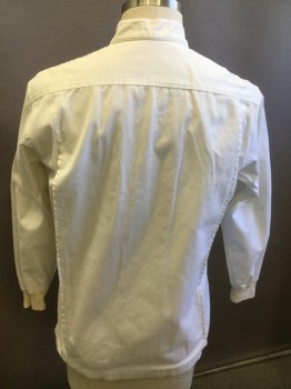 JFF, White, Cotton, Solid, Zip Front, Band Collar,  Zip Pockets, Stitched Back Pleats, Knit Band Cuffs