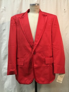 Mens, Sportcoat/Blazer, BRIGHT COLORED TUX, Red, Polyester, Solid, 46 R, Red, Peaked Lapel, 1 Pocket, 3 Pockets,