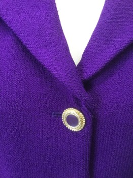 Womens, 1990s Vintage, Suit, Jacket, ST.JOHN, Purple, Wool, Solid, W30, B38, PW:30, Knit Blazer, 4 Gold and Purple Buttons, Collar Attached, 2 Pockets with Buttons, Lightly Padded Shoulders, Princess Seams, No Lining,