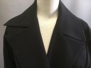 Womens, Coat, Trenchcoat, THEORY, Black, Polyester, Solid, B:36, P, Crepe, Notched Lapel, Open Front with Belt, Simple Trench