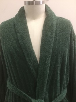 Mens, Bathrobe, KINGSIZE, Forest Green, Cotton, Solid, TALL, L/XL , Terry Cloth, Shawl Lapel, 2 Patch Pockets at Hips, **With Matching Belt