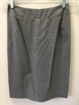 Womens, Suit, Skirt, THEORY, Lt Gray, Wool, Heathered, W26, 00, Knee Length, Zip Center Back, Diagonal Seams That Wrap Around to Back Vents, Patched Hole at Left Vent