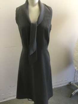 Womens, Dress, Sleeveless, CALVIN KLEIN, Gray, Black, Polyester, Stripes - Static , 2, Weave, Attached Scarf