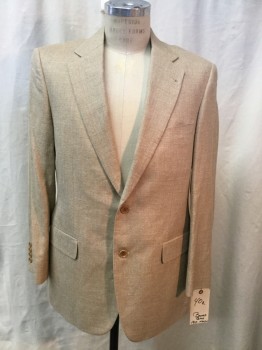 Mens, Sportcoat/Blazer, BROOKS BROTHERS, Camel Brown, Silk, Linen, Heathered, 40 R, Notched Lapel, Collar Attached, 2 Buttons,  3 Pockets,