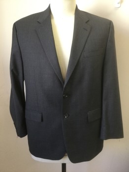 RALPH LAUREN, Dk Gray, Wool, Solid, Single Breasted, Notched Lapel, 2 Buttons, 3 Pockets, Solid Black Lining