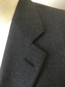 RALPH LAUREN, Dk Gray, Wool, Solid, Single Breasted, Notched Lapel, 2 Buttons, 3 Pockets, Solid Black Lining